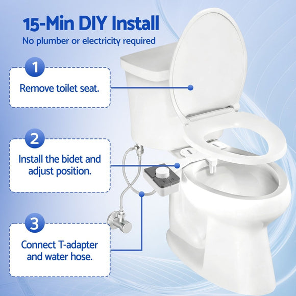 Cefito Non - Electric Ultra - Slim Bidet Attachment Detachable Bidet with Dual Nozzle Frontal & Rear Wash Adjustable Water Pressure Cold Water Toilet Bide - RnR Galore