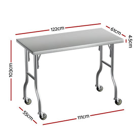 Cefito Stainless Steel Kitchen Benches Work Bench Wheels 122X61CM 430 - RnR Galore