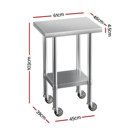 Cefito Stainless Steel Kitchen Benches Work Bench Wheels 61X46CM 430 - RnR Galore