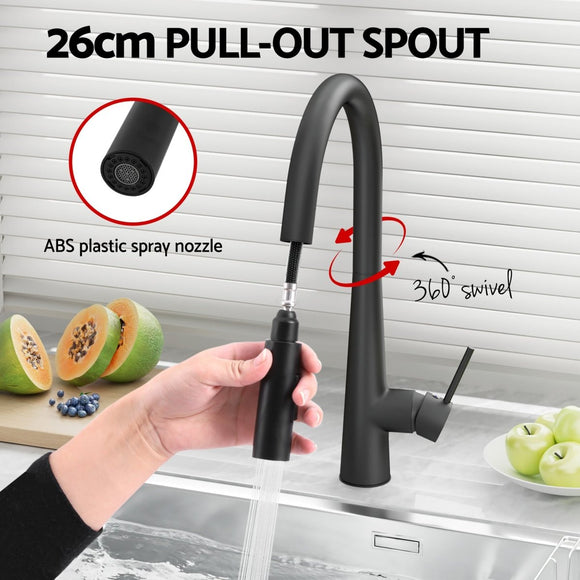 Cefito Stainless Steel Sink 100x45CM With Pull Out Mixer Tap Kitchen Basin Double Bowl Black - RnR Galore