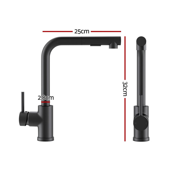 Cefito Stainless Steel Sink 30x45CM With Pull Out Mixer Tap Kitchen Basin Single Bowl Black - RnR Galore