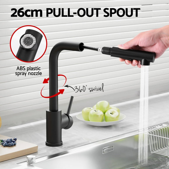 Cefito Stainless Steel Sink 30x45CM With Pull Out Mixer Tap Kitchen Basin Single Bowl Black - RnR Galore