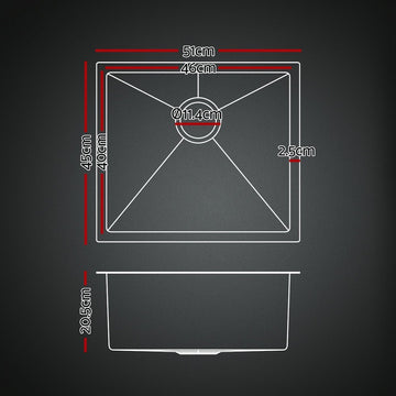 Cefito Stainless Steel Sink 51x45CM With Pull Out Mixer Tap Kitchen Single Bowl Black - RnR Galore