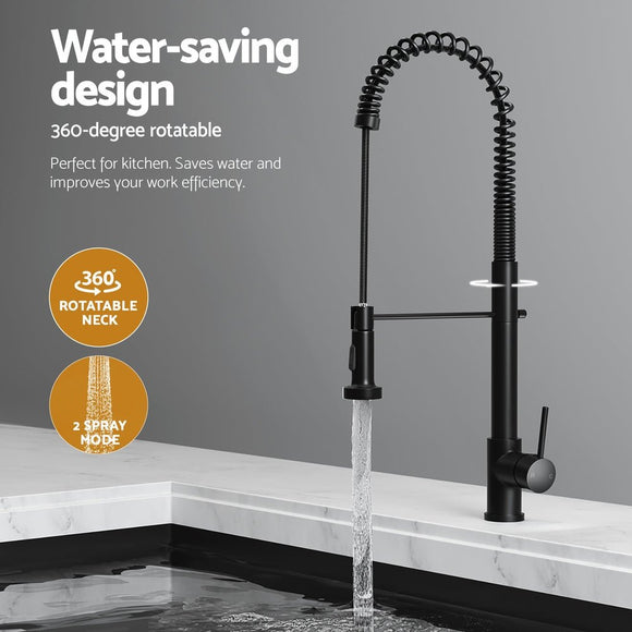 Cefito Stainless Steel Sink 51x45CM With Pull Out Mixer Tap Kitchen Single Bowl Black - RnR Galore