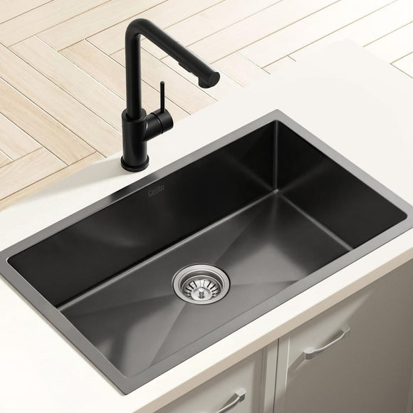 Cefito Stainless Steel Sink 60x45CM With Pull Out Mixer Tap Kitchen Basin Single Bowl Black - RnR Galore