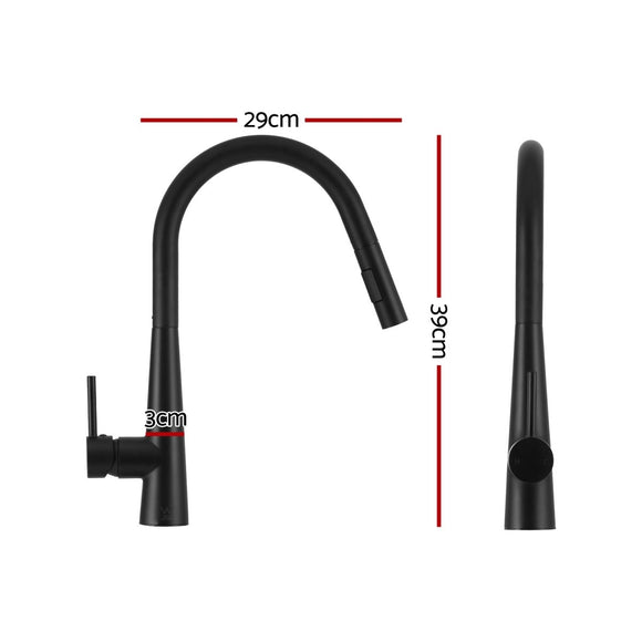 Cefito Stainless Steel Sink 70x45CM With Pull Out Mixer Tap Kitchen Basin Single Bowl Black - RnR Galore
