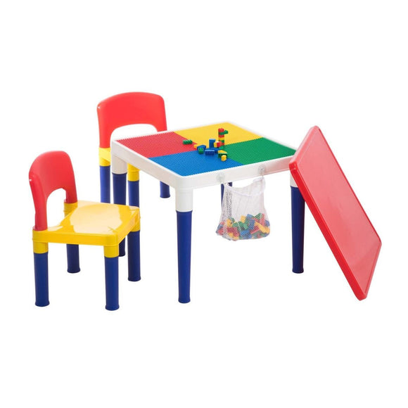 Children's 2 - in - 1 Building Blocks Table & Chairs Set w/ 100 Blocks - RnR Galore