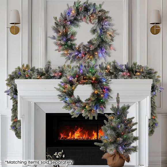 Christabelle 76cm Christmas Wreath Snowy Stamford Spruce with LED Lights Front Door Decoration Ornament - RnR Galore