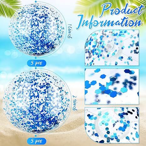 Christmas 10 Pcs Inflateable Sequin Glitter Beach Balls, 24 Inch and 16 Inch Jumbo Pool Confetti Glitter Balls, Swimming Pool Beach Toys for Summer Favor Decorations - RnR Galore