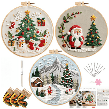 Christmas Embroidery DIY Kit with 20CM Faux Bamboo Hoop - Nordic Style Cross Stitch Material Pack (Style 5) - RnR Galore