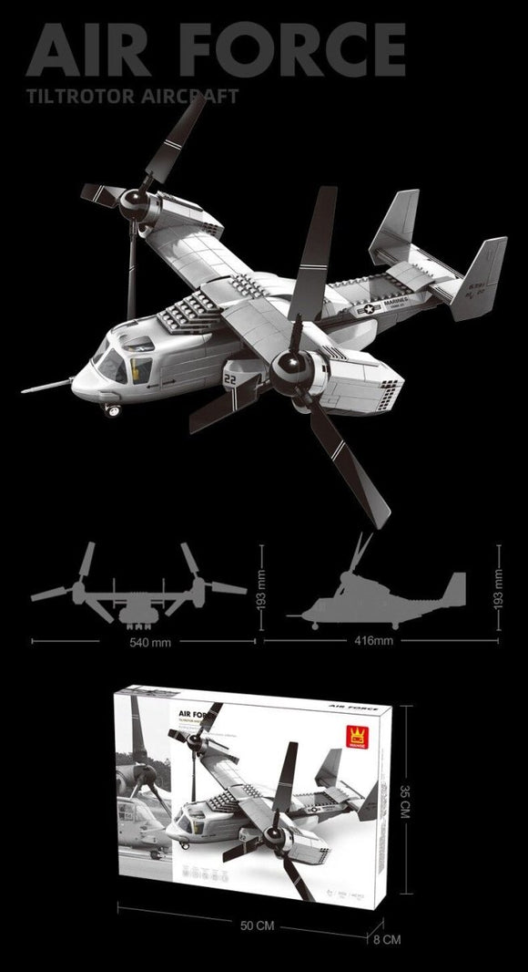 Christmas gift US Osprey Tiltrotor Aircraft Building Blocks Set, 460 Pieces Military Transport Model Kit for Kids Aged 6+ & Enthusiasts（Osprey tiltrotor aircraft） - RnR Galore