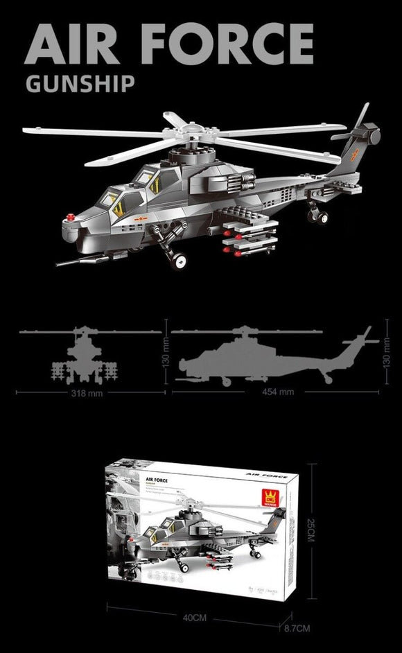 Christmas gift WZ - 10 Attack Helicopter Building Blocks Set, 264 Pieces Military Model Kit for Kids Aged 6+ & Enthusiasts（WZ10 helicopter gunship） - RnR Galore