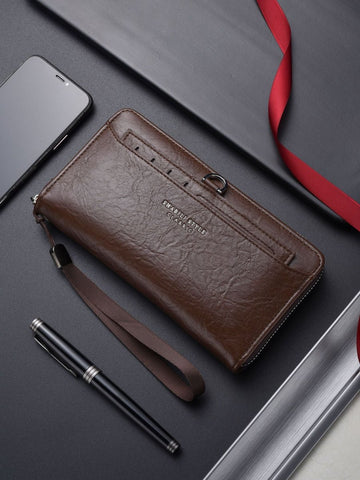 Coffee Classic Long Zipper Wallet Clutch - Large Capacity PU Leather Phone & Card Holder with Wrist Strap - RnR Galore