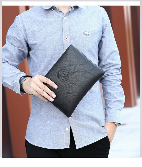 Coffee Classic Men's PU Leather Clutch Bag - Slim Business Wristlet & Travel Pouch - RnR Galore