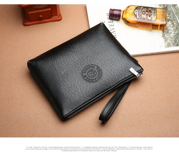 Coffee Classic Men's PU Leather Clutch Bag - Slim Business Wristlet & Travel Pouch - RnR Galore