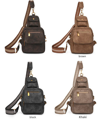 Coffee Stylish PU Leather Sling Crossbody Bag for Women - Multi - Pocket Chest Pack with Adjustable Wide Strap - RnR Galore