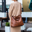 Coffee Womens Soft PU Leather Hobo Bag - Large Casual Tote Handbag with Adjustable Crossbody Strap - RnR Galore