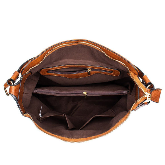 Coffee Womens Soft PU Leather Hobo Bag - Large Casual Tote Handbag with Adjustable Crossbody Strap - RnR Galore
