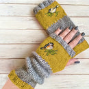 Color - Block Bird Embroidered Fingerless Knit Gloves – Warm, Flexible, Perfect for Daily Autumn/Winter Use, 8.5×22cm Stylish Practical Commute Hand - Warming Essential(black) - RnR Galore