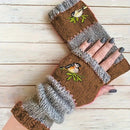 Color - Block Bird Embroidered Fingerless Knit Gloves – Warm, Flexible, Perfect for Daily Autumn/Winter Use, 8.5×22cm Stylish Practical Commute Hand - Warming Essential(dark red) - RnR Galore