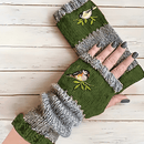 Color - Block Bird Embroidered Fingerless Knit Gloves – Warm, Flexible, Perfect for Daily Autumn/Winter Use, 8.5×22cm Stylish Practical Commute Hand - Warming Essential(GREEN) - RnR Galore