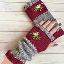 Color - Block Bird Embroidered Fingerless Knit Gloves – Warm, Flexible, Perfect for Daily Autumn/Winter Use, 8.5×22cm Stylish Practical Commute Hand - Warming Essential(purple) - RnR Galore