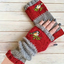 Color - Block Bird Embroidered Fingerless Knit Gloves – Warm, Flexible, Perfect for Daily Autumn/Winter Use, 8.5×22cm Stylish Practical Commute Hand - Warming Essential(red) - RnR Galore