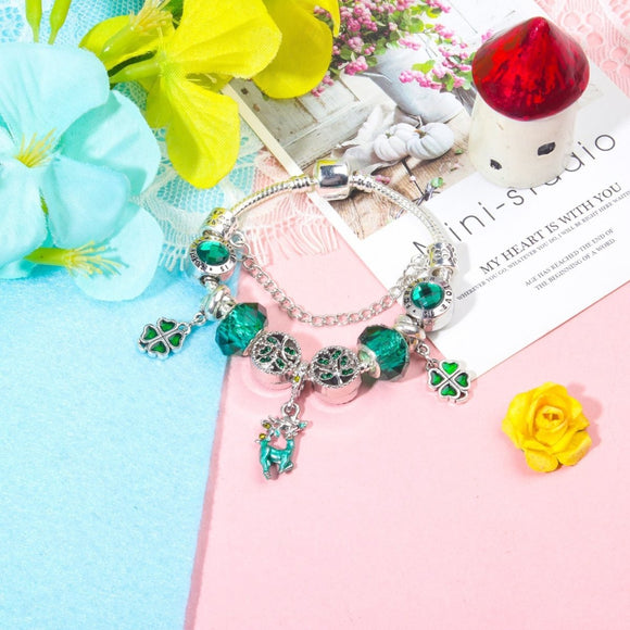 Colorful Cat Eye Glass Bead Clover Pendant Bracelet(17cm) - RnR Galore