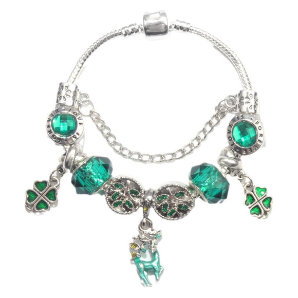 Colorful Cat Eye Glass Bead Clover Pendant Bracelet(18cm) - RnR Galore