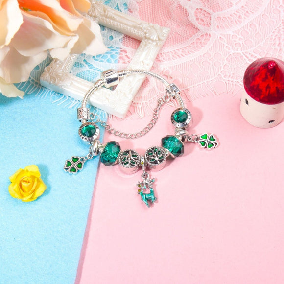 Colorful Cat Eye Glass Bead Clover Pendant Bracelet(18cm) - RnR Galore