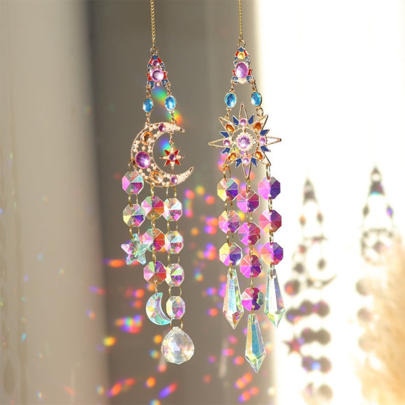 Colorful Dazzling Celestial Crystal Suncatcher - Moon Shape Rainbow Maker Window Hanging Ornament - RnR Galore