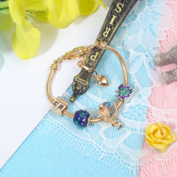 Colorful Leaf Moon Star Pendant Versatile Gold Bracelet(19cm) - RnR Galore