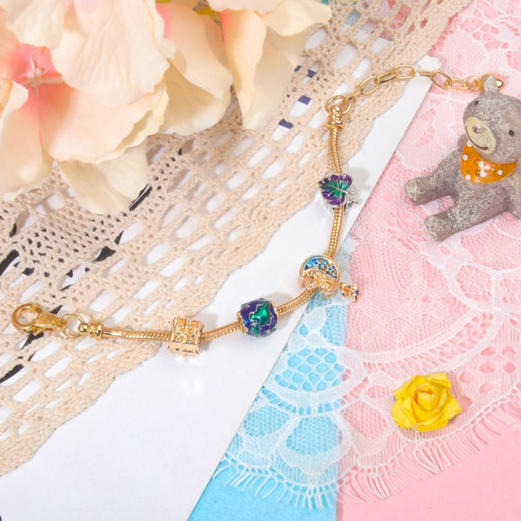 Colorful Leaf Moon Star Pendant Versatile Gold Bracelet(20cm) - RnR Galore