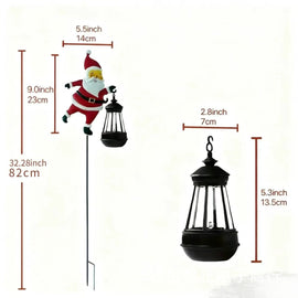 Colorful lights Solar Powered Santa Claus Garden Stake Light with Metal Watering Can - Colourful LED Waterfall Effect - Outdoor Christmas Decoration for Yards and Pathways - 82cm Height - RnR Galore