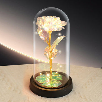 Colorful Rose LED Light – Black Clover Plastic Base,Battery Powered Flower Dome for Décor & Gifting - RnR Galore