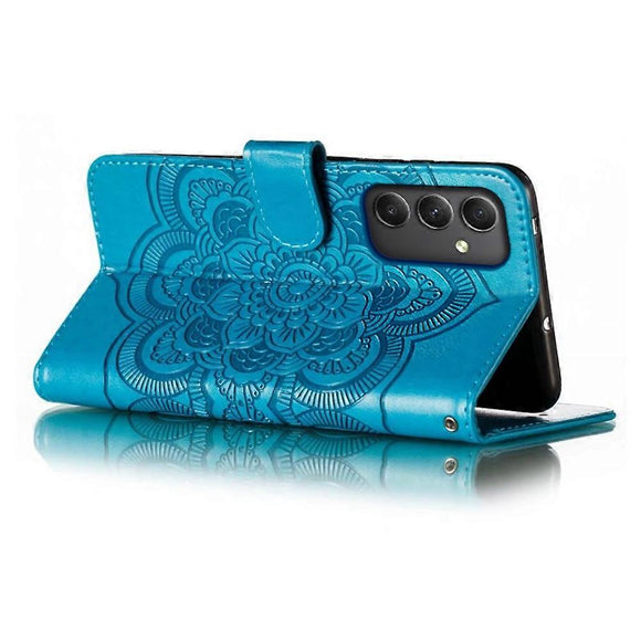Compatible with Samsung Galaxy A56 5G Case with Multicolor Mandala Embossed PU Leather Wallet Cover - Blue - RnR Galore