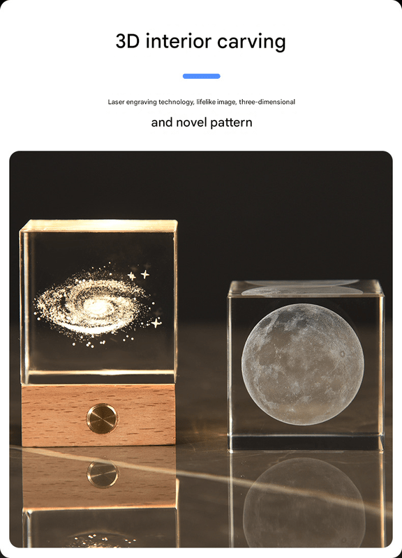 Constellation Luminous 3D Crystal Cube Night Light - Laser Engraved Artwork with Solid Wood Base - RnR Galore
