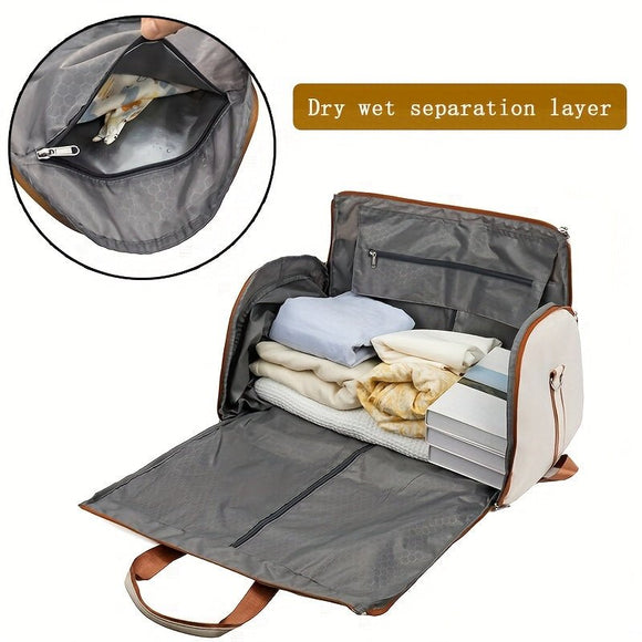 Convertible Travel Garment Bag Large Duffel Suit Carrier with Shoe Compartment & Hidden Backpack Straps Waterproof Blue - RnR Galore