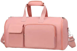 Convertible Travel Garment Bag Large Duffel Suit Carrier with Shoe Compartment & Hidden Backpack Straps Waterproof Light Pink - RnR Galore