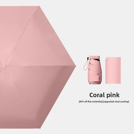 Coral pink Compact Mini Travel Umbrella UPF50+ UV Protection Waterproof 6 - Fold Flat Design Lightweight Sun & Rain Parasol for Handbag - RnR Galore