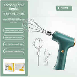 Cordless Electric Hand Mixer - Rechargeable 3 - Speed Egg Beater & Cream Whisk - Lightweight Self - Standing Design for Baking, Cake & Batter (Emerald Green) - RnR Galore