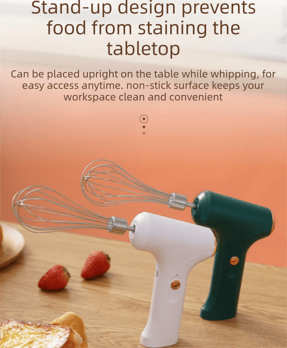 Cordless Electric Hand Mixer - Rechargeable 3 - Speed Egg Beater & Cream Whisk - Lightweight Self - Standing Design for Baking, Cake & Batter (Emerald Green) - RnR Galore