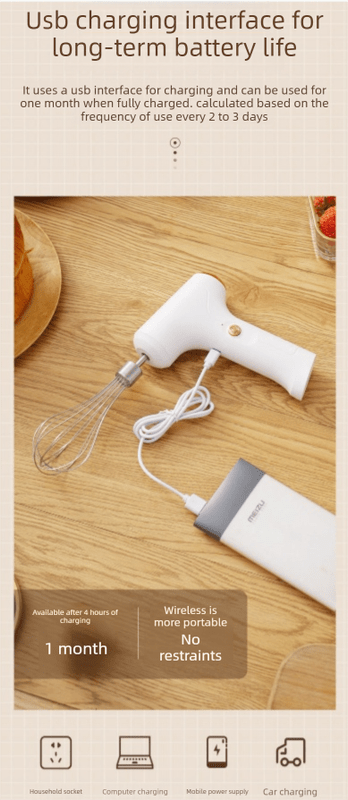 Cordless Electric Hand Mixer - Rechargeable 3 - Speed Egg Beater & Cream Whisk - Lightweight Self - Standing Design for Baking, Cake & Batter (Emerald Green) - RnR Galore