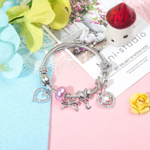 Cute Heart - shaped Beaded Bracelet with Rhinestones(17cm) - RnR Galore
