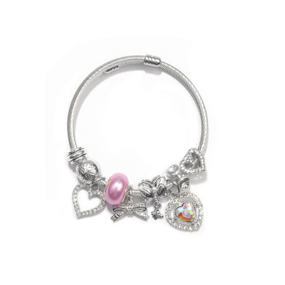 Cute Heart - shaped Beaded Bracelet with Rhinestones(18cm) - RnR Galore