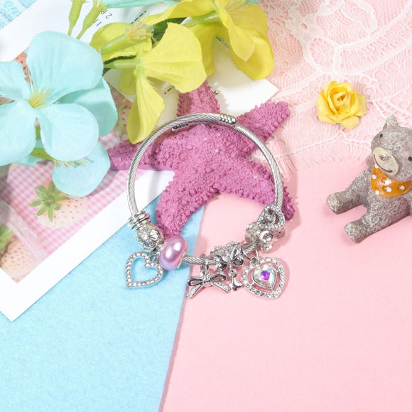 Cute Heart - shaped Beaded Bracelet with Rhinestones(20cm) - RnR Galore