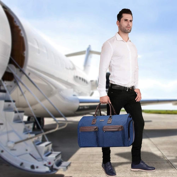 Dark Blue 45L Garment Duffel Bag - Men's Travel Suit Bag - Carry On Weekender - RnR Galore