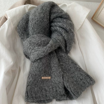 Dark Grey Alpaca Wool Blend Solid Color Knitted Scarf for Women Winter New Style Student High Quality Couple Woolen Neck Warmer - RnR Galore