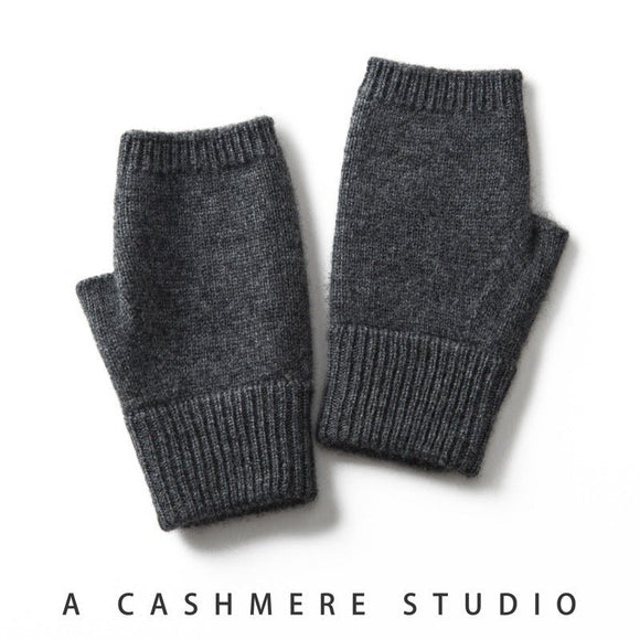 Dark Grey Color Block Cashmere Fingerless Gloves for Women Autumn Winter Outdoor Cold Protection Warm Knitted Gloves - RnR Galore