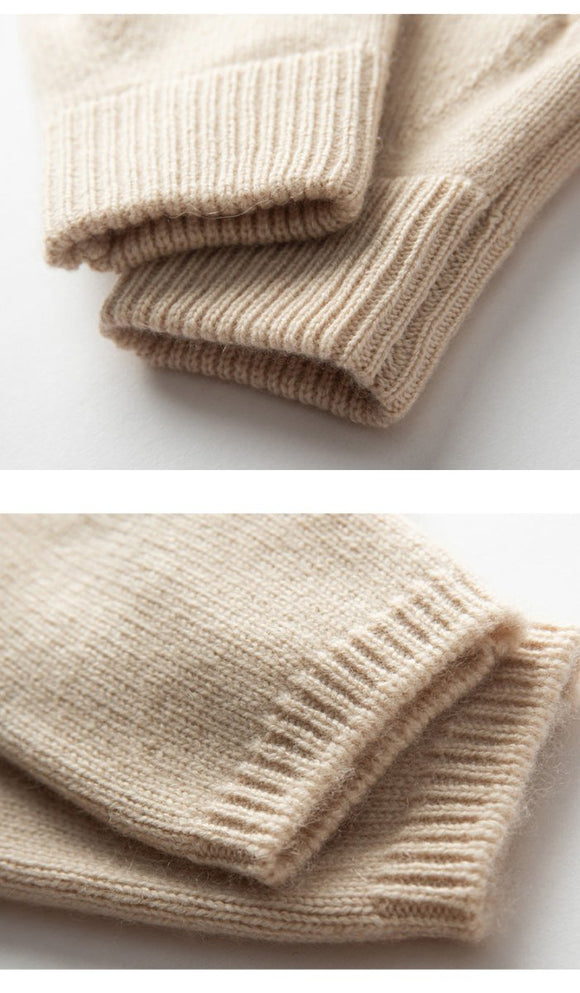 Dark Grey Color Block Cashmere Fingerless Gloves for Women Autumn Winter Outdoor Cold Protection Warm Knitted Gloves - RnR Galore